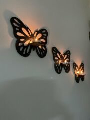 Ahşap Kelebek Duvar Rafı Siyah