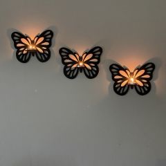 Ahşap Kelebek Duvar Rafı Siyah