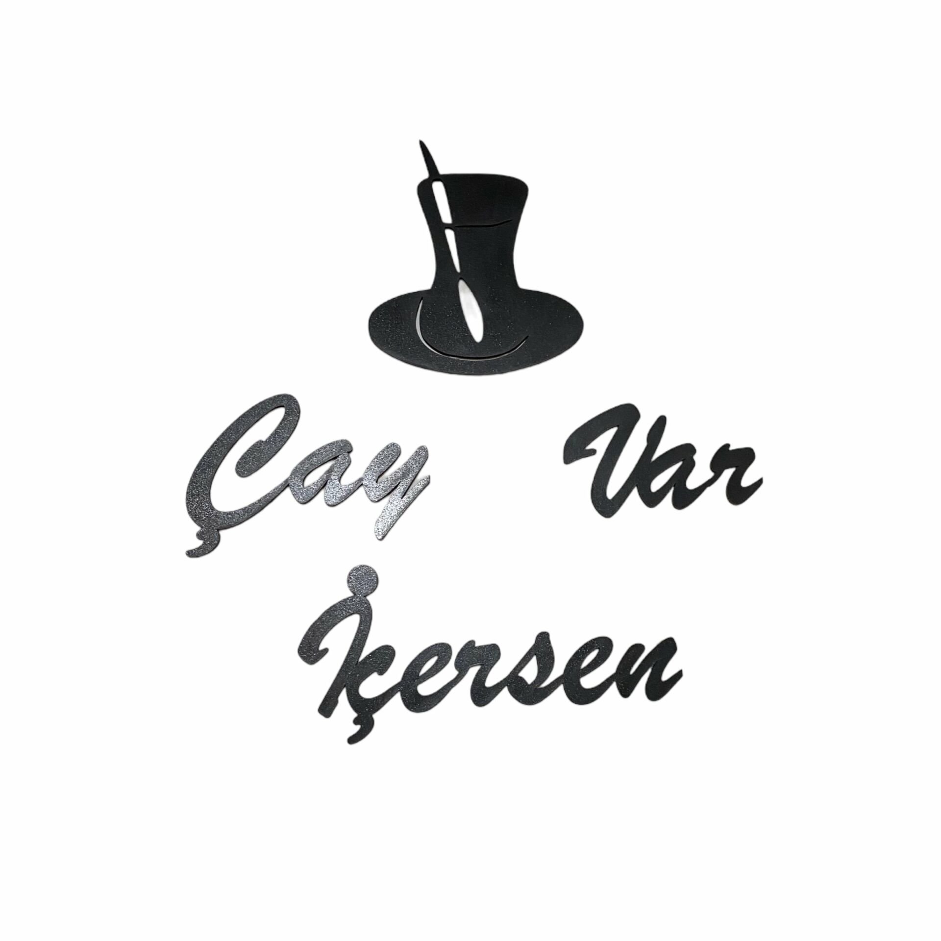 Ahşap Çay Var İçersen Duvar Yazısı Siyah