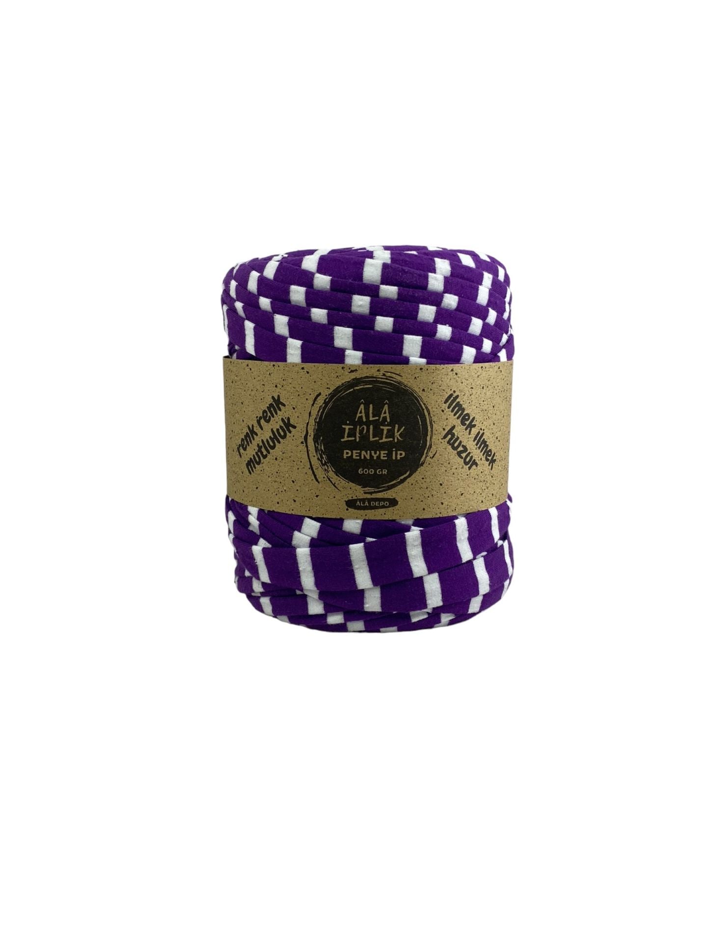 İKİ İPLİK Penye İp 600 Gram Mor -Beyaz Desenli Renk