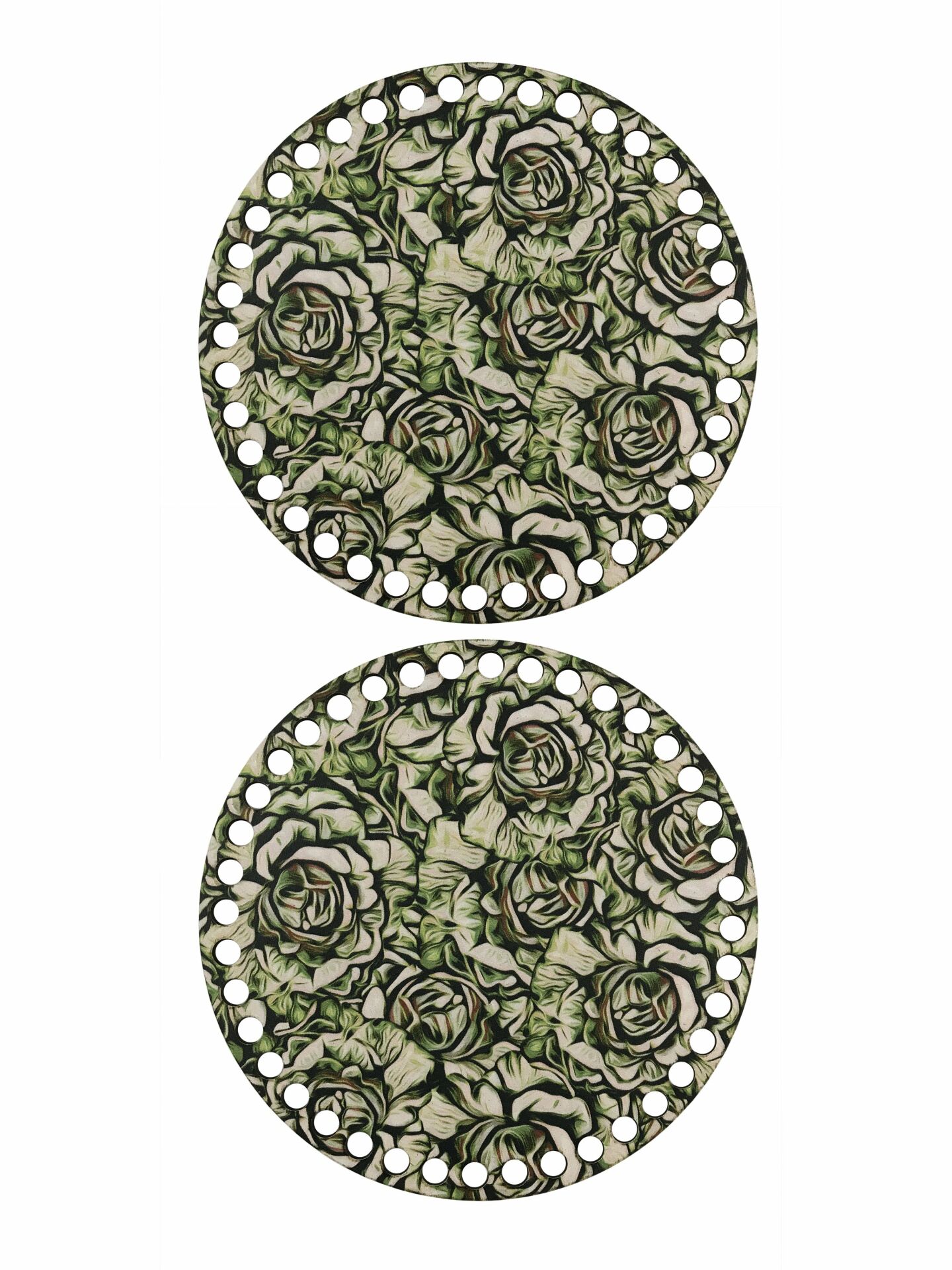 Yeşil Çiçek Desenli Sepet - Çanta Kenar Plaka 15cm (1 Çift)