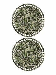 Yeşil Çiçek Desenli Sepet - Çanta Kenar Plaka 15cm (1 Çift)