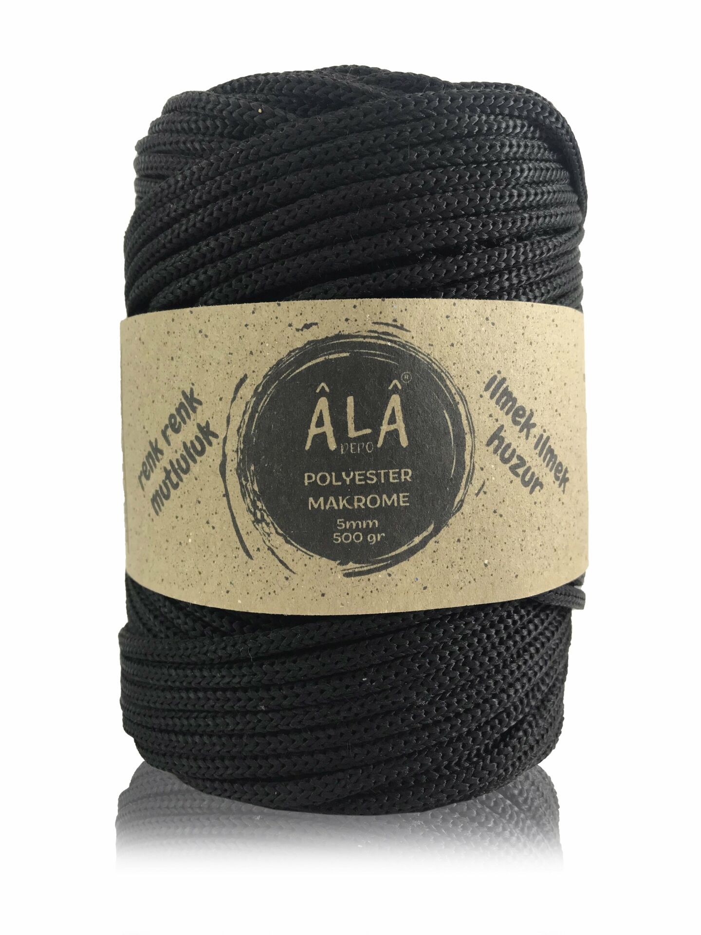 5mm Polyester Makrome İp 500 Gram Siyah