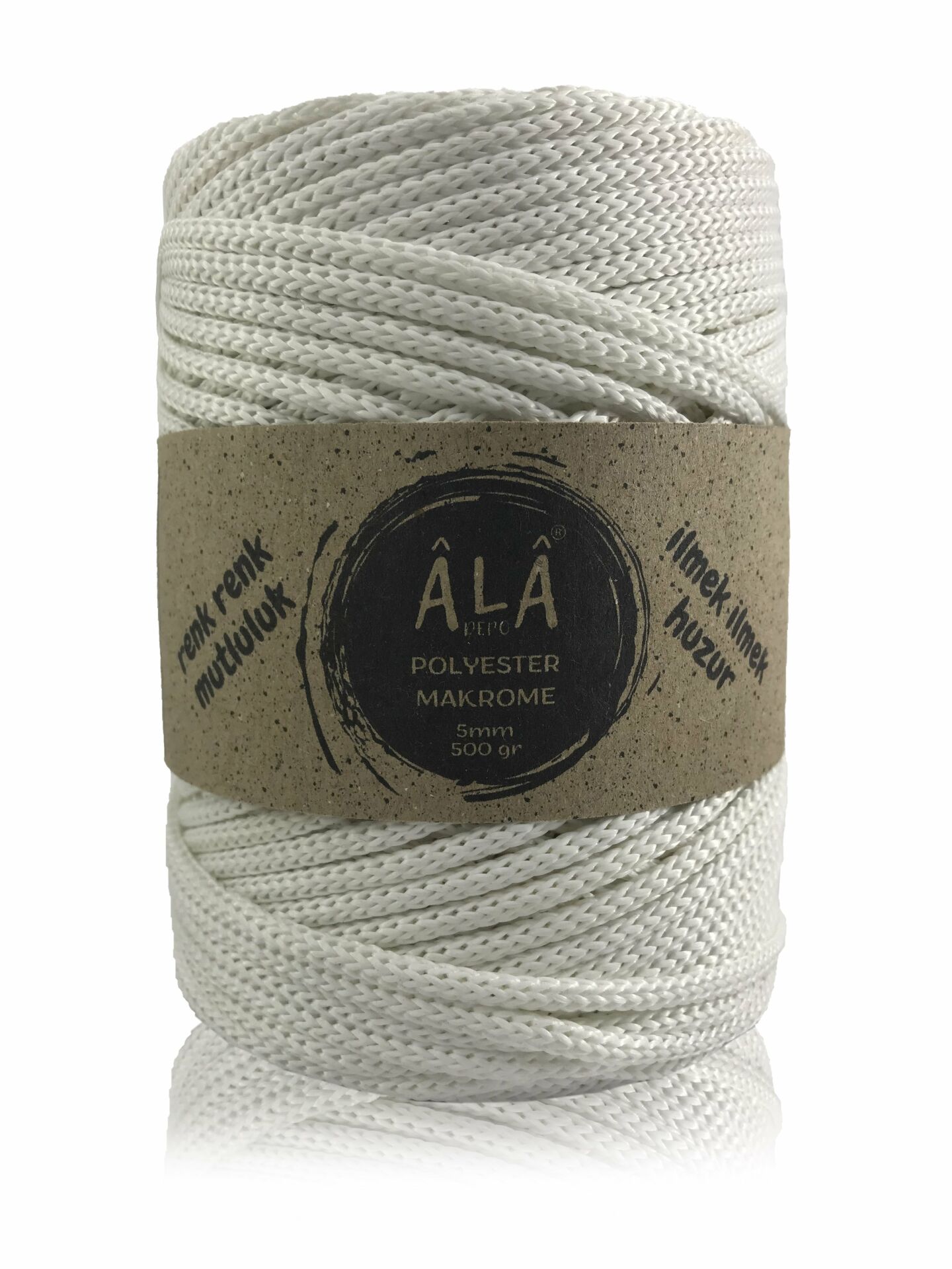 5mm Polyester Makrome İp 500 Gram Beyaz