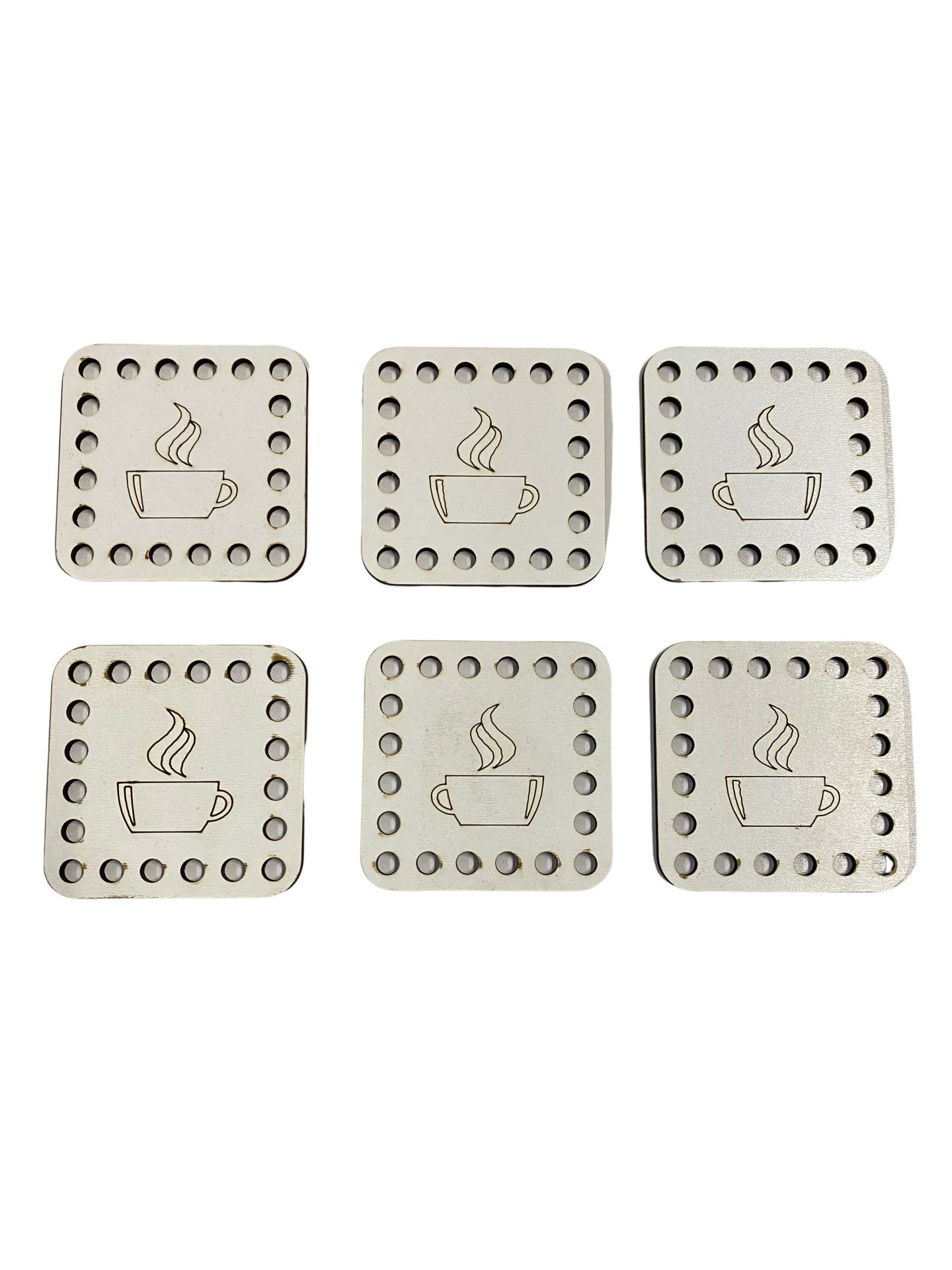 Ahşap Bardak Altlığı (kare) Delikli Beyaz  Renk 6 Adet