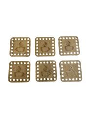 Ahşap Bardak Altlığı (kare) Delikli Ceviz Renk 6 Adet