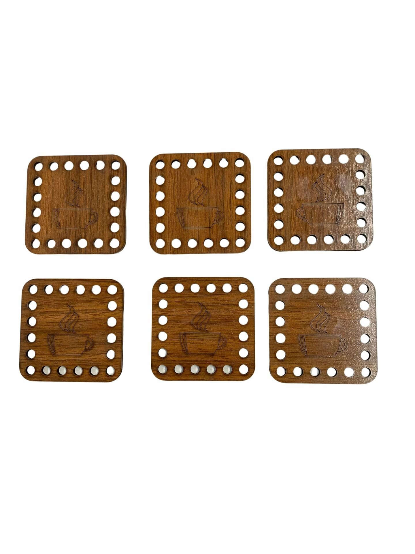 Ahşap Bardak Altlığı (coaster) Delikli Ceviz Renk 6 Adet