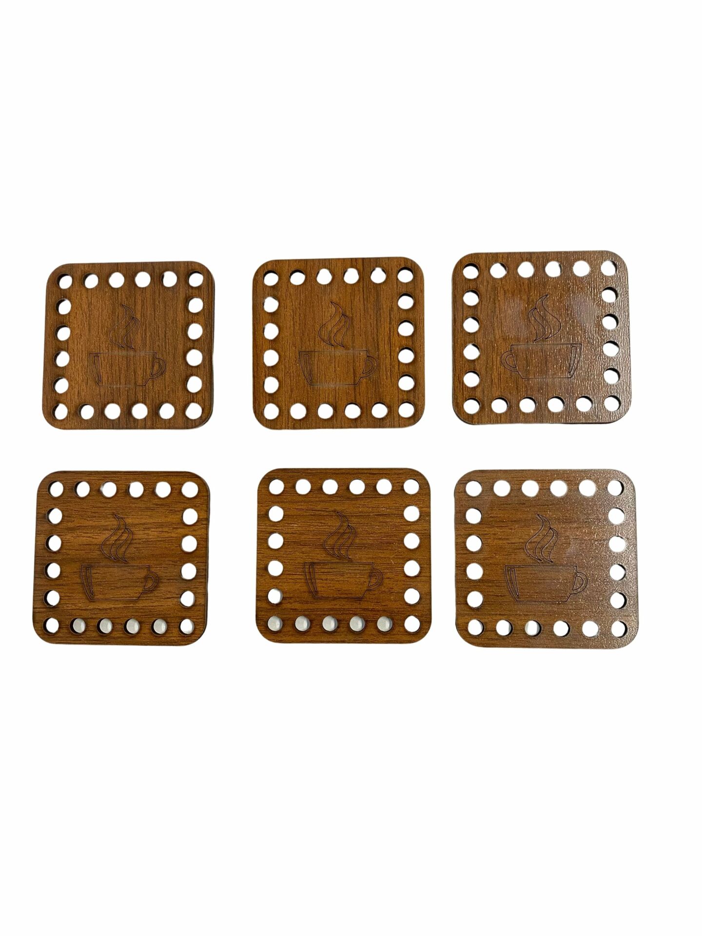 Ahşap Bardak Altlığı (coaster) Delikli Ceviz Renk 6 Adet