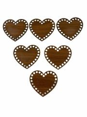 Ahşap Bardak Altlığı (Kalpli) (10 cm) Delikli Ceviz Renk 6 Adet