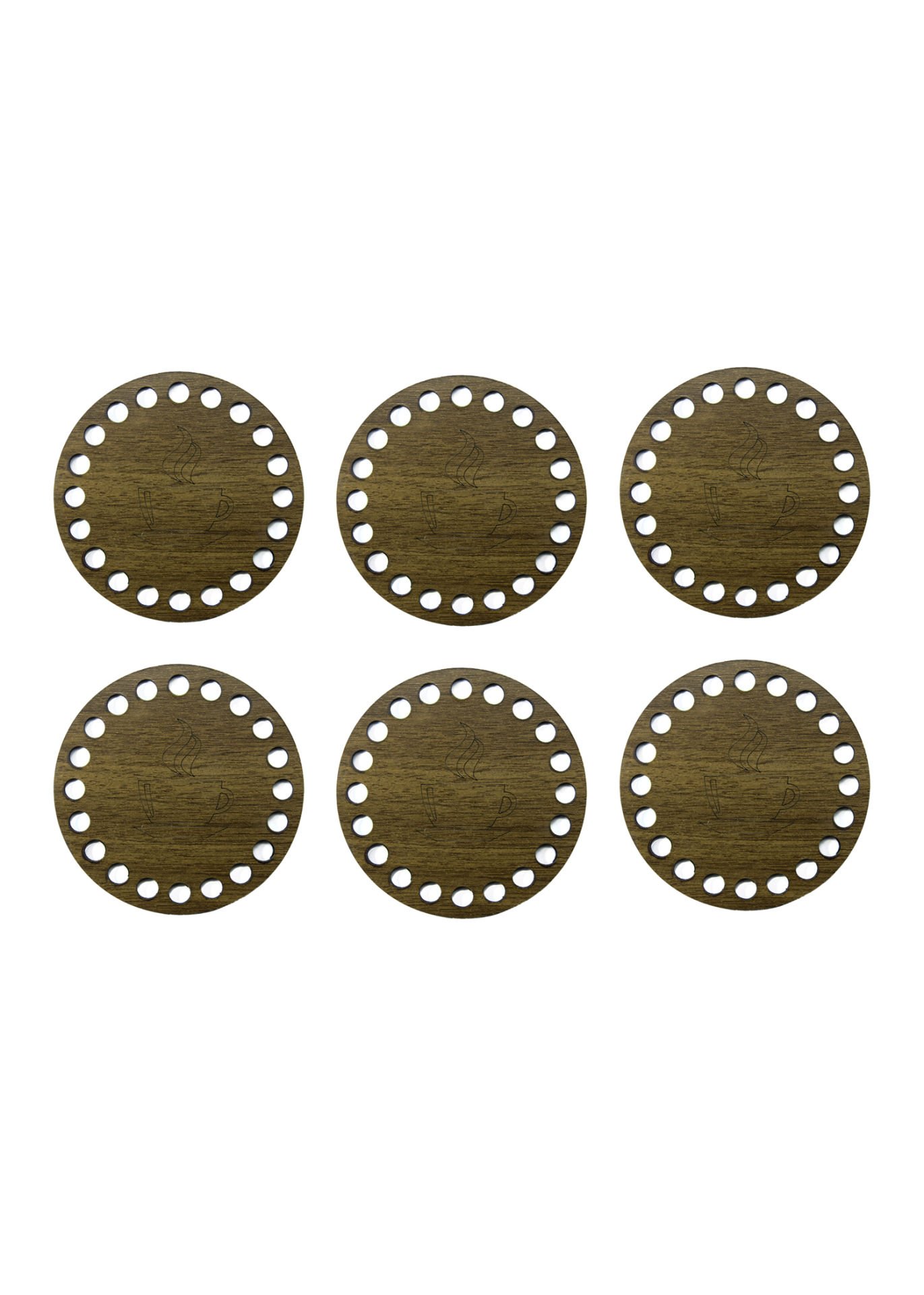 Ahşap Bardak Altlığı (coaster) Delikli Ceviz Renk 6 Adet