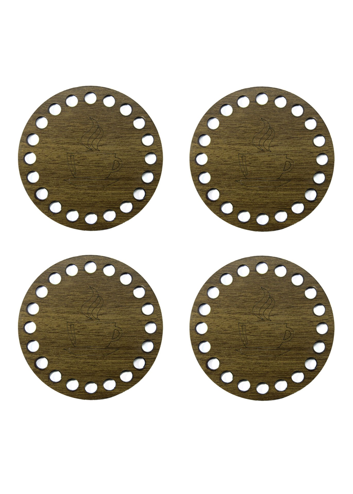 Ahşap Bardak Altlığı (coaster) Delikli Ceviz Renk 4 Adet