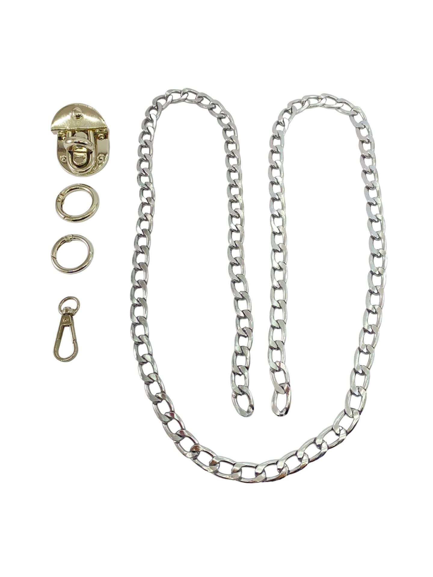 Çanta Aksesuar Seti Çevirmeli Kilitli Alüminyum Zincirli Gümüş