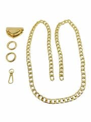 Çanta Aksesuar Seti Üçgen Yaylı Basmalı Kilitli Alüminyum Zincirli Gold
