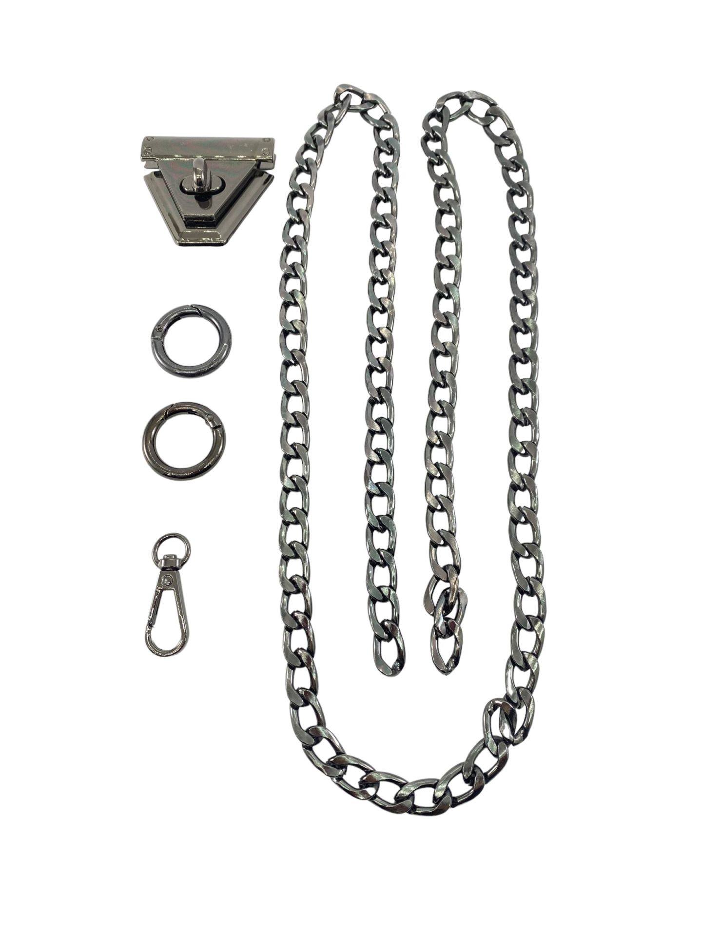 Çanta Aksesuar Seti Üçgen Çevirmeli Kilitli Alüminyum Zincirli Siyah