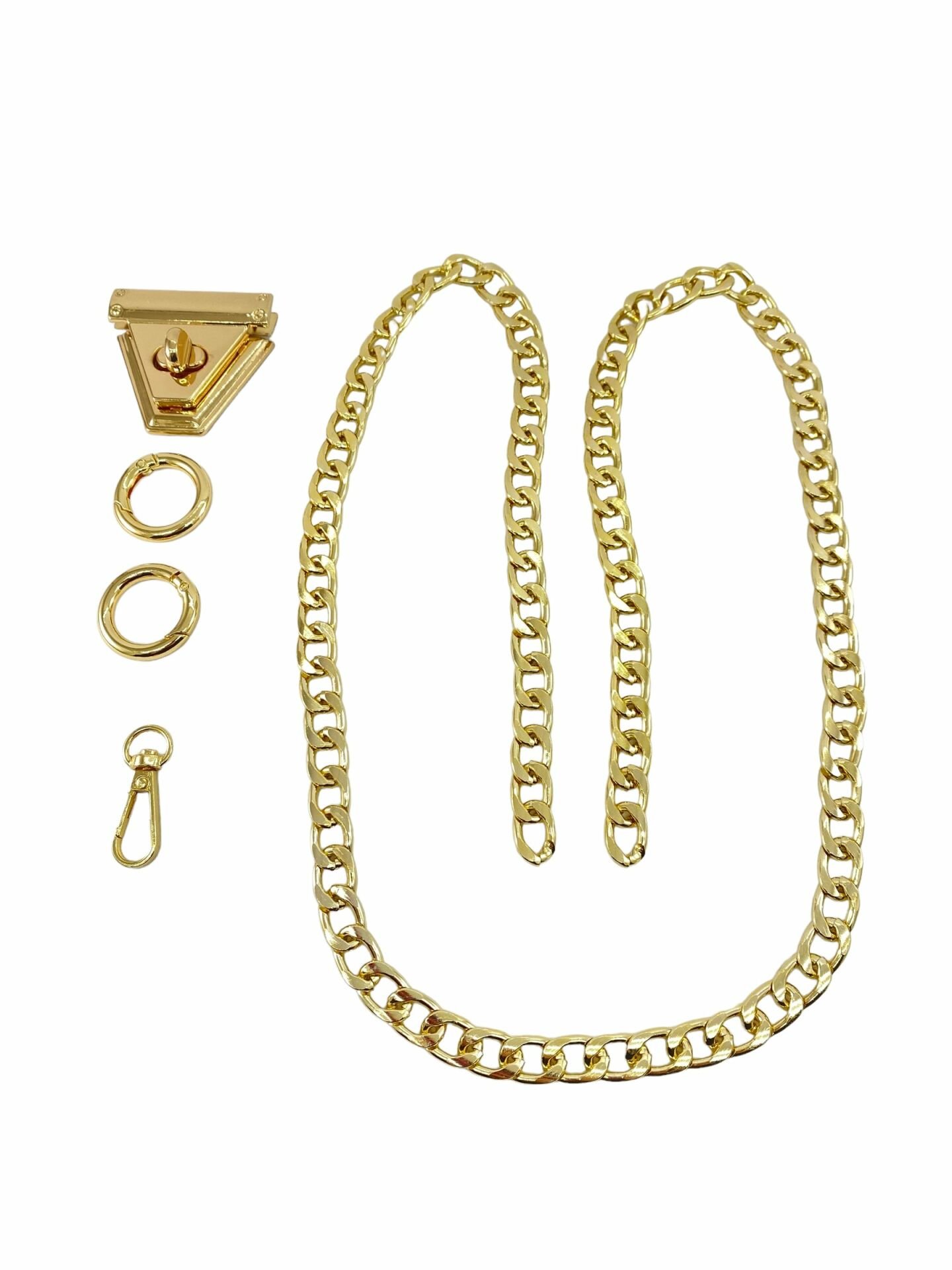 Çanta Aksesuar Seti Üçgen Çevirmeli Kilitli Alüminyum Zincirli Gold