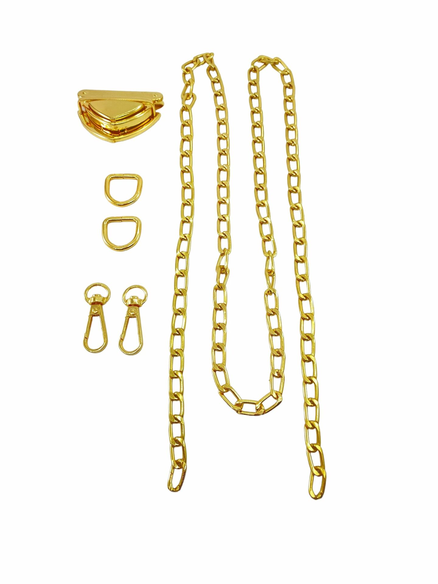 Çanta Aksesuar Seti Üçgen Yaylı Basmalı Kilitli Gold