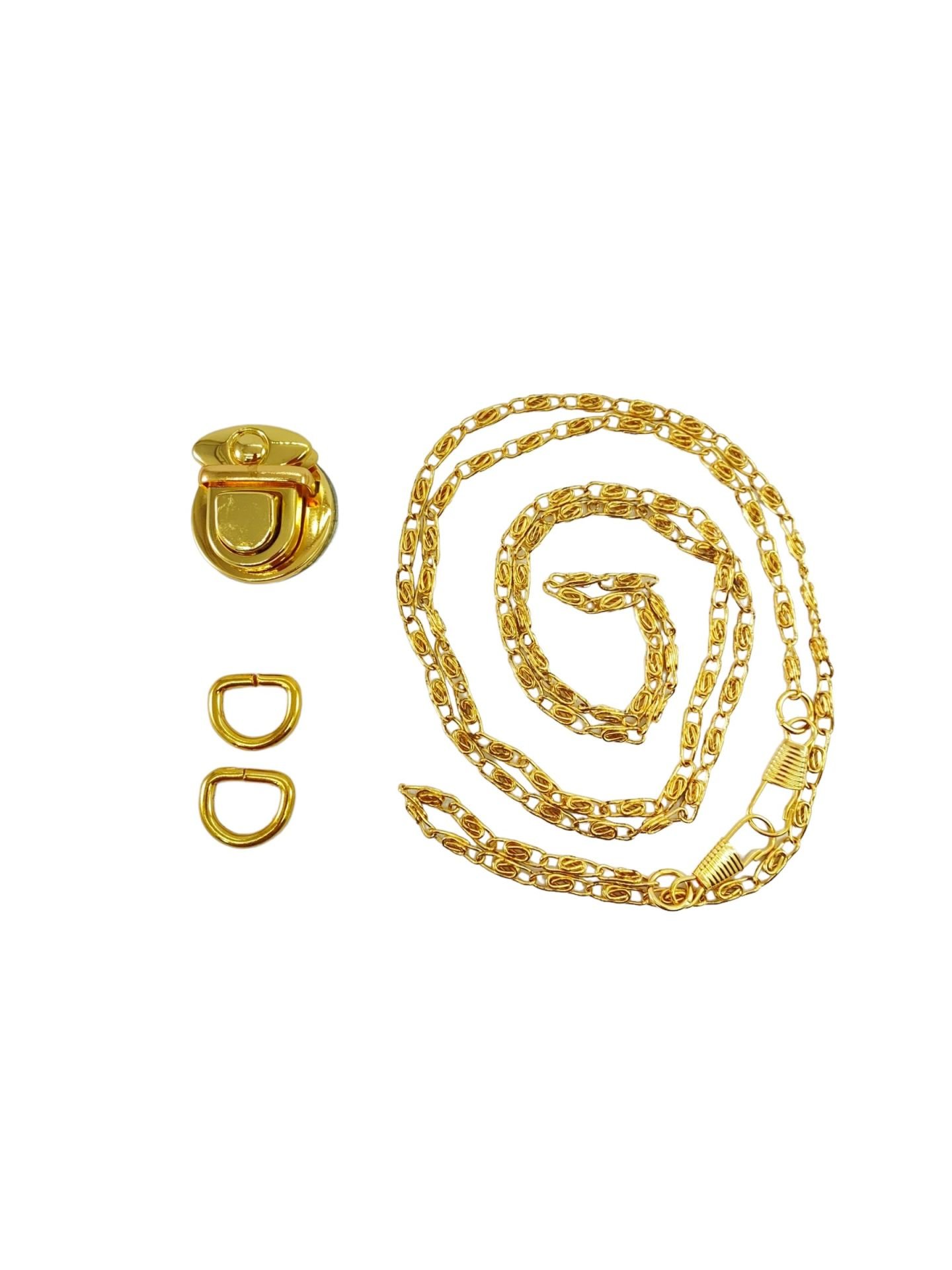 Kilitli Abiye Set 4 mm İnce Zincirli Çanta Aksesuar Seti Gold