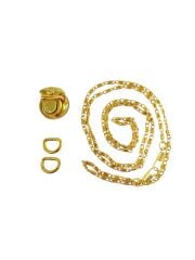 Kilitli Abiye Set 4 mm İnce Zincirli Çanta Aksesuar Seti Gold