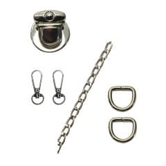 Çanta Aksesuar Seti Yaylı Basmalı Kilitli Gümüş Renk