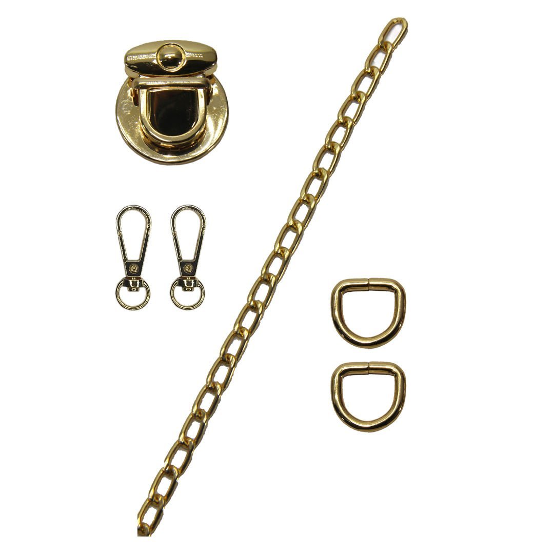 Çanta Aksesuar Seti Yaylı Basmalı Kilitli Light Gold Renk