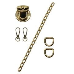 Çanta Aksesuar Seti Yaylı Basmalı Kilitli Light Gold Renk