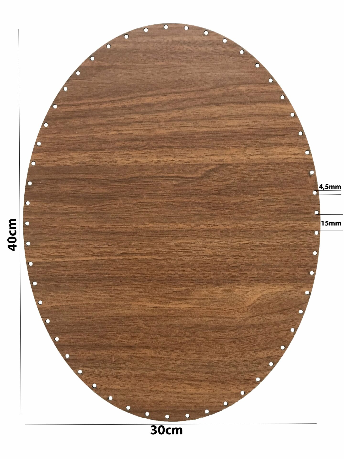 Rattan Örgü Plakası Rattan Tabanı 40x30 cm Elips Oval 3mm Çift Yüz Boyalı Ceviz