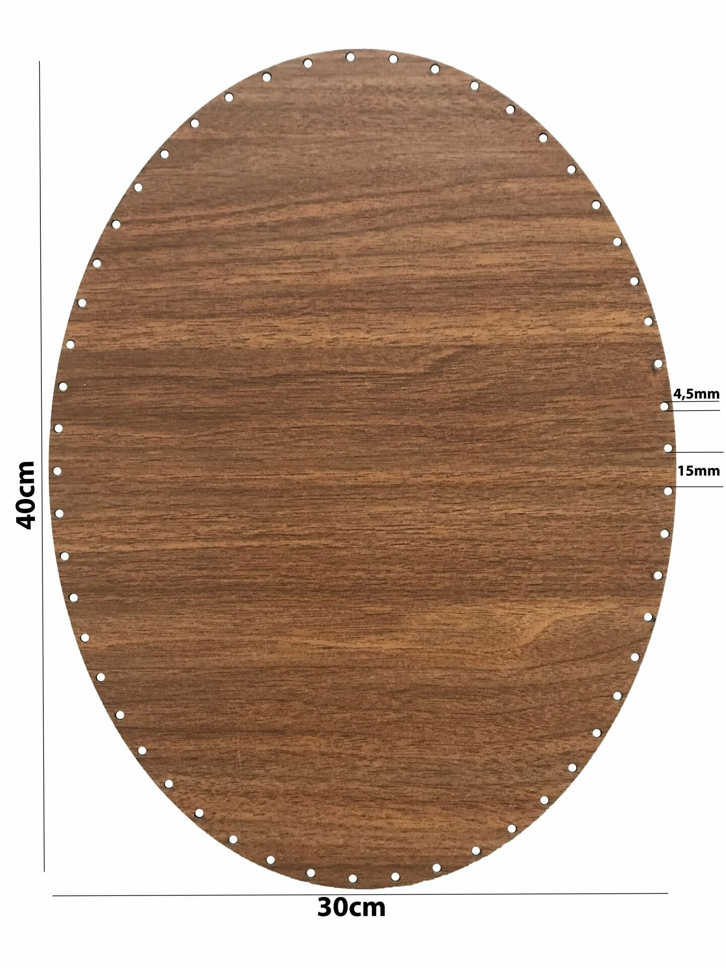 Rattan Örgü Plakası Rattan Tabanı 40x30 cm Elips Oval 3mm Çift Yüz Boyalı Ceviz