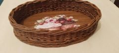 Rattan Örgü Plakası Rattan Tabanı 40x30 cm Elips Oval 3mm Çift Yüz Boyalı Ceviz