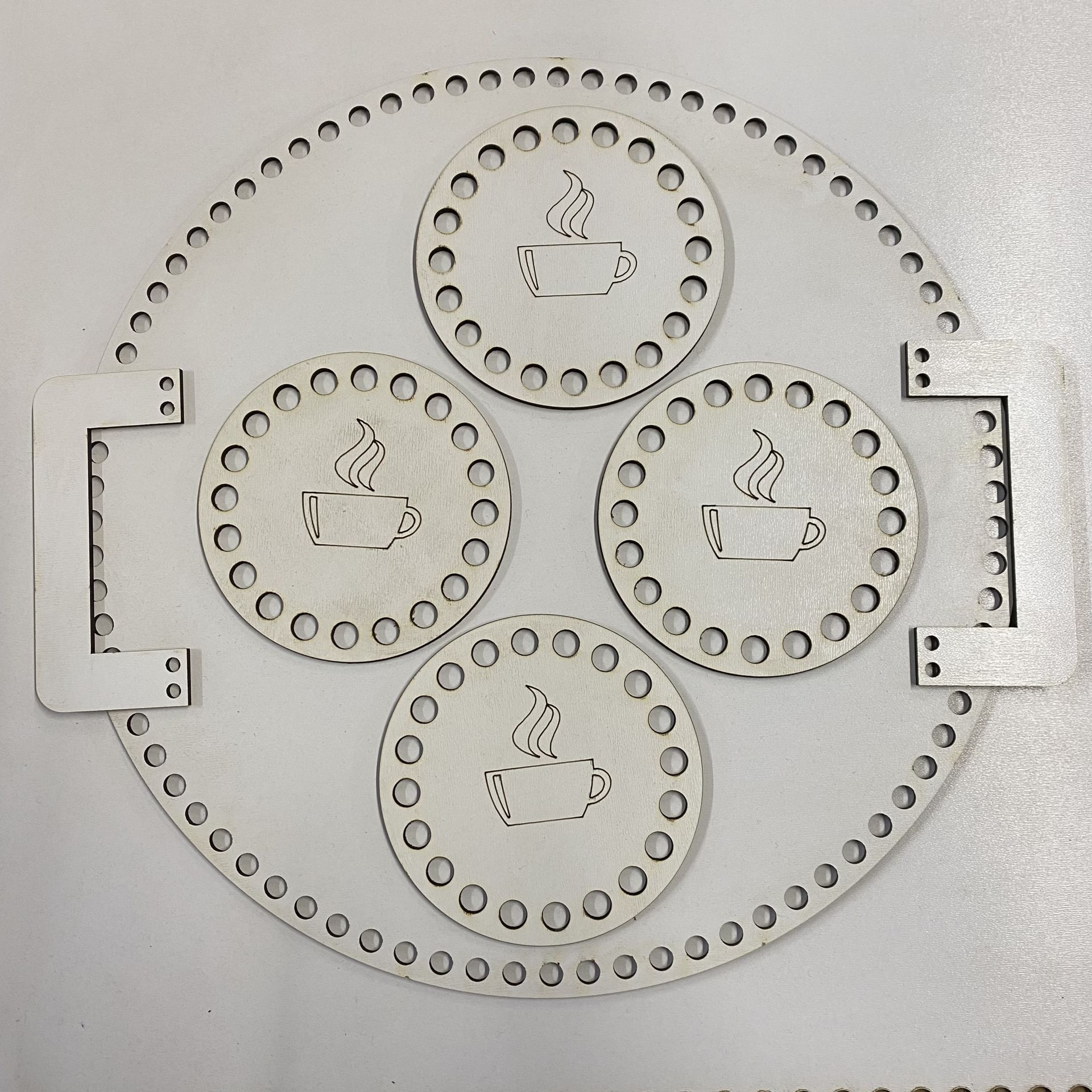 Ahşap Daire Çay Seti (Beyaz)