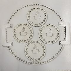 Ahşap Daire Çay Seti (Beyaz)