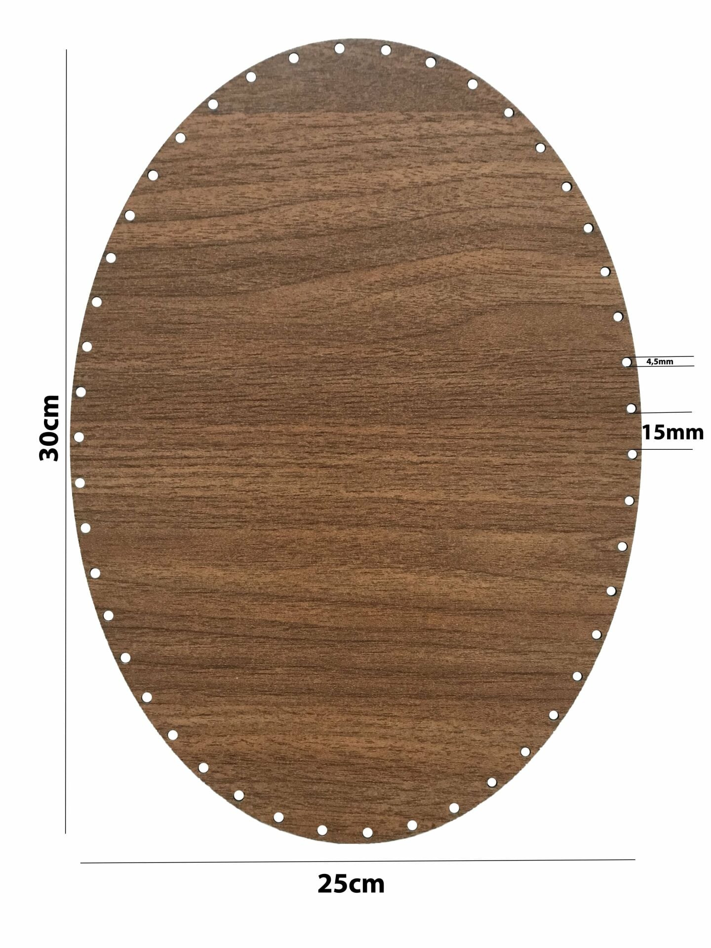 Rattan Örgü Plakası Rattan Tabanı 35x25 cm Elips Oval 3mm Çift Yüz Boyalı Ceviz