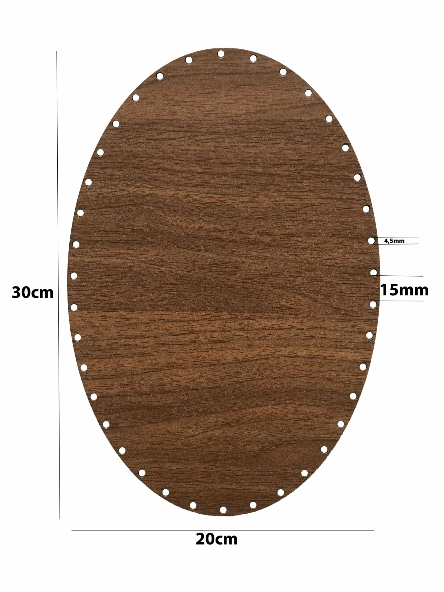 Rattan Örgü Plakası Rattan Tabanı 30x20 cm Elips Oval 3mm Çift Yüz Boyalı Ceviz
