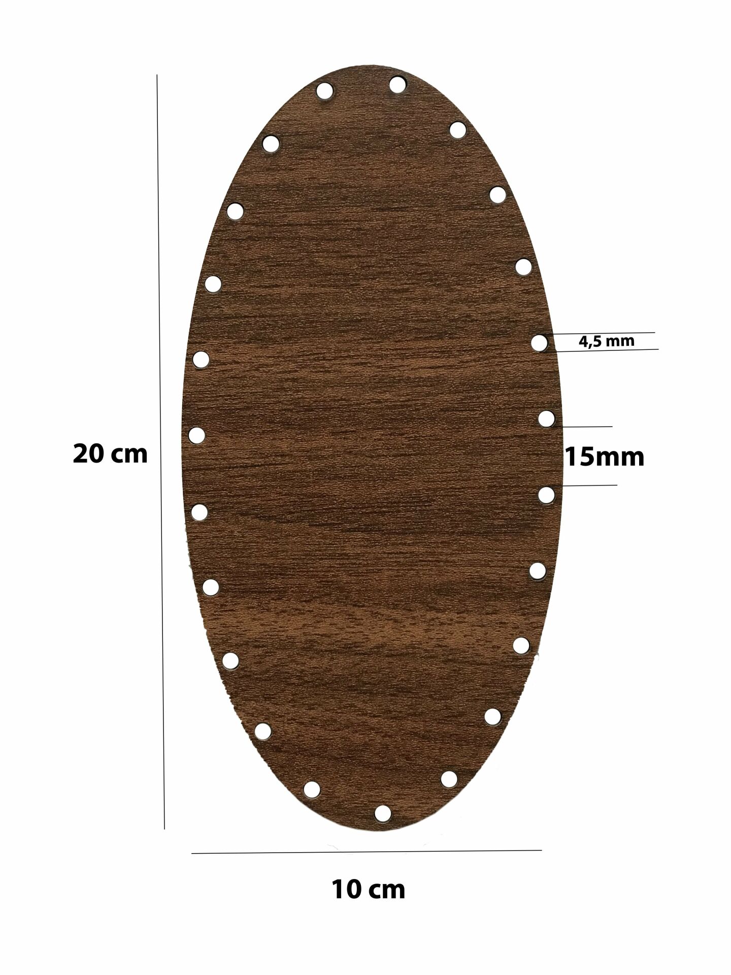 Rattan Örgü Plakası Rattan Tabanı 20x10 cm Elips Oval 3mm Çift Yüz Boyalı Ceviz