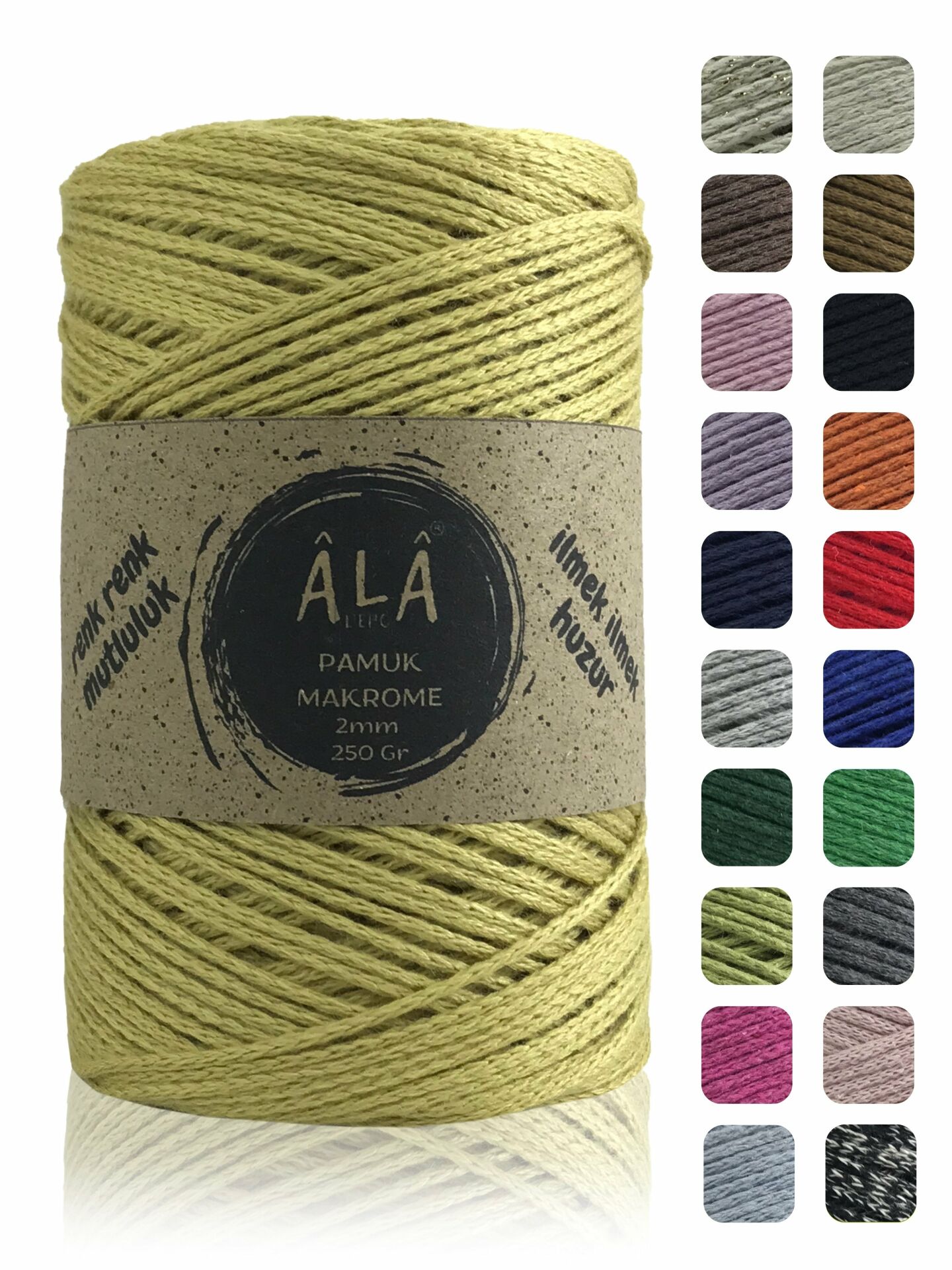 Pamuk Makrome İpi 2mm Cotton Zincir Makrome Çanta İpi Supla İpi Koton İp 250 Gram Hardal