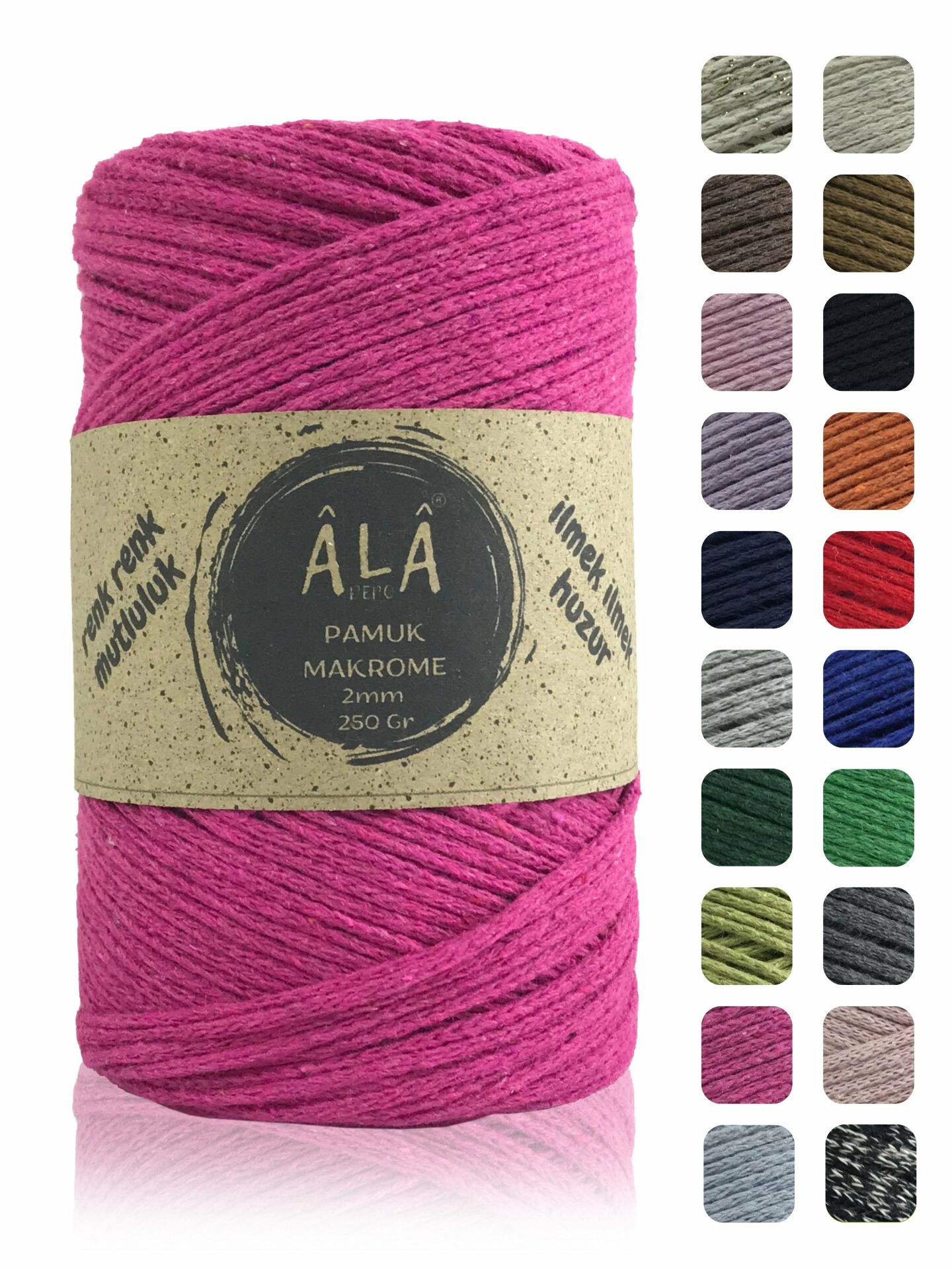 Pamuk Makrome İpi 2mm Cotton Zincir Makrome Çanta İpi Supla İpi Koton İp 250 Gram Fuşya