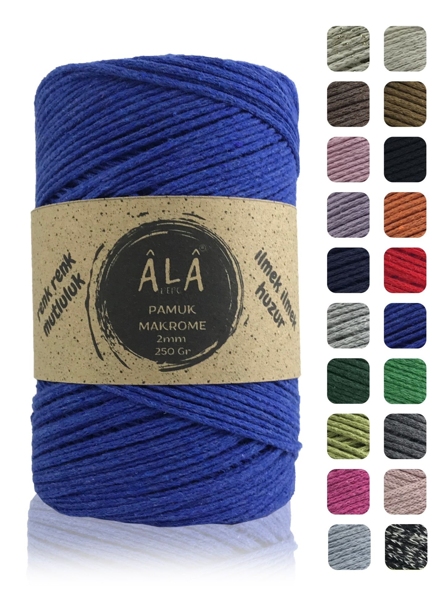 Pamuk Makrome İpi 2mm Cotton Zincir Makrome Çanta İpi Supla İpi Koton İp 250 Gram Mavi