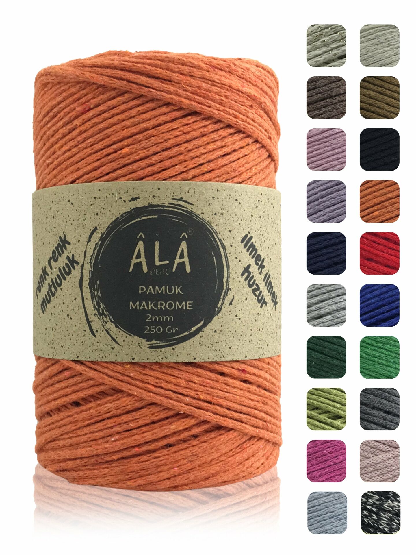 Pamuk Makrome İpi 2mm Cotton Zincir Makrome Çanta İpi Supla İpi Koton İp 250 Gram Turuncu