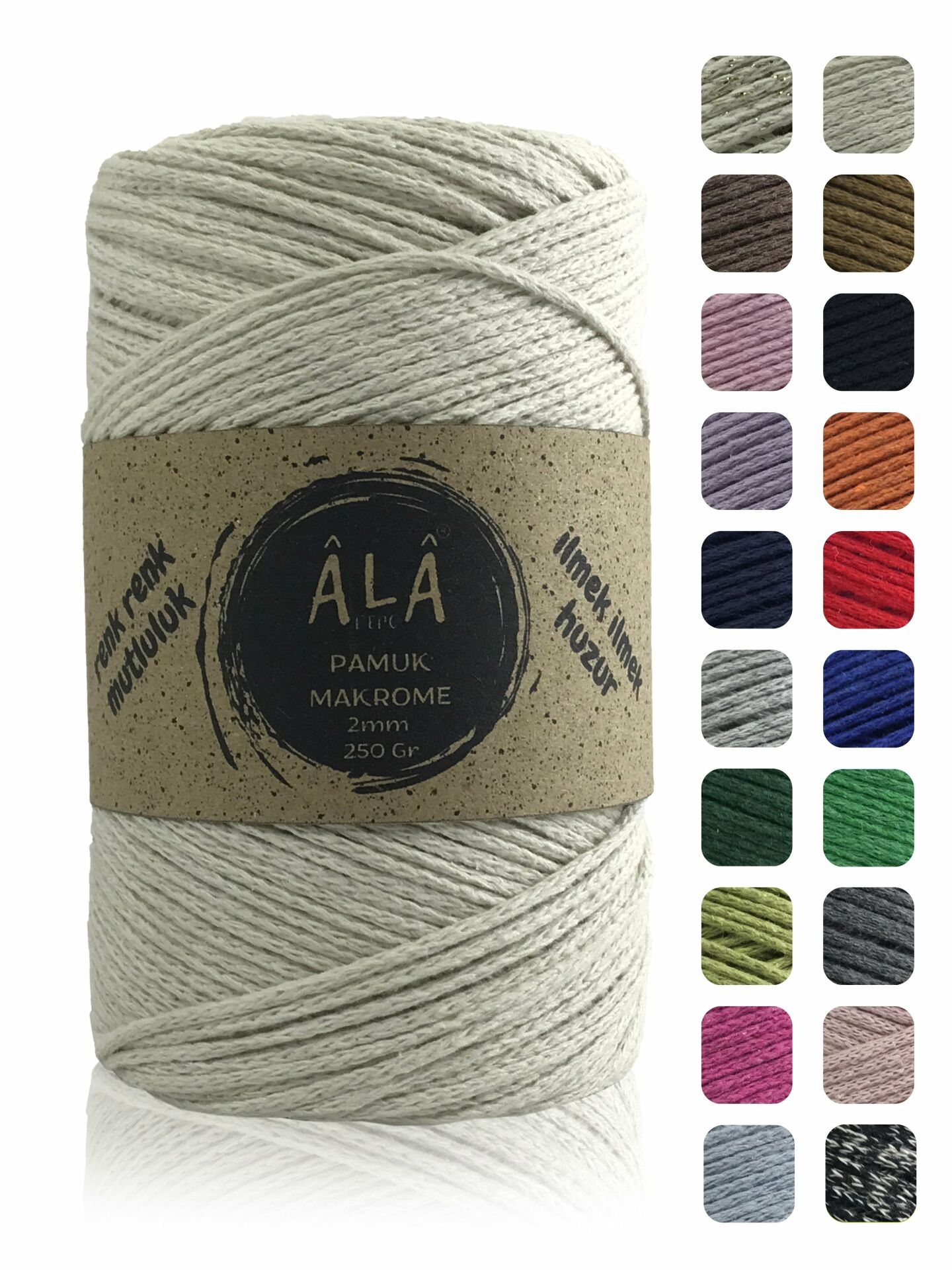 Pamuk Makrome İpi 2mm Cotton Zincir Makrome Çanta İpi Supla İpi Koton İp 250 Gram Ekru