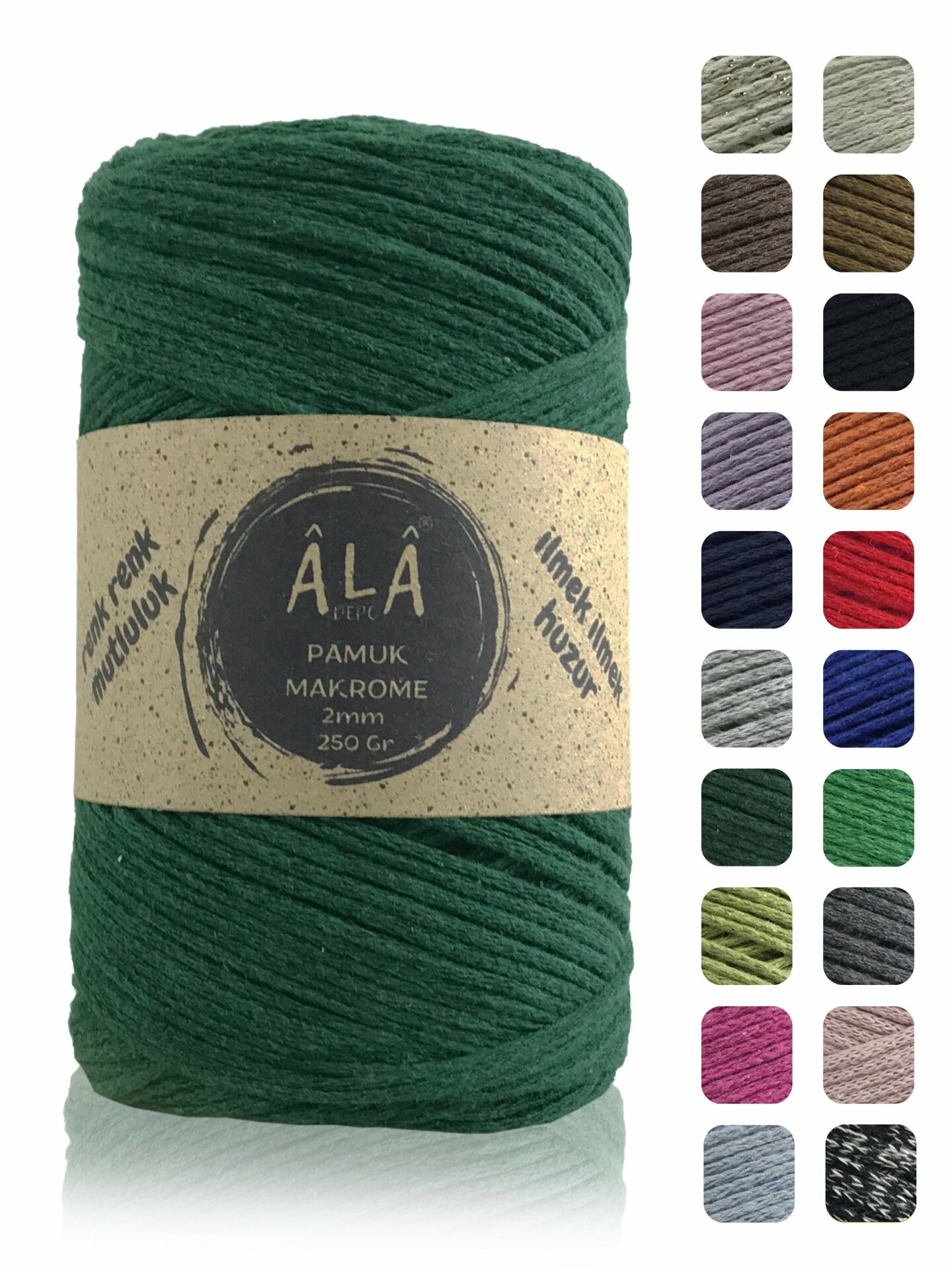 Pamuk Makrome İpi 2mm Cotton Zincir Makrome Çanta İpi Supla İpi Koton İp 250 Gram Koyu Yeşil