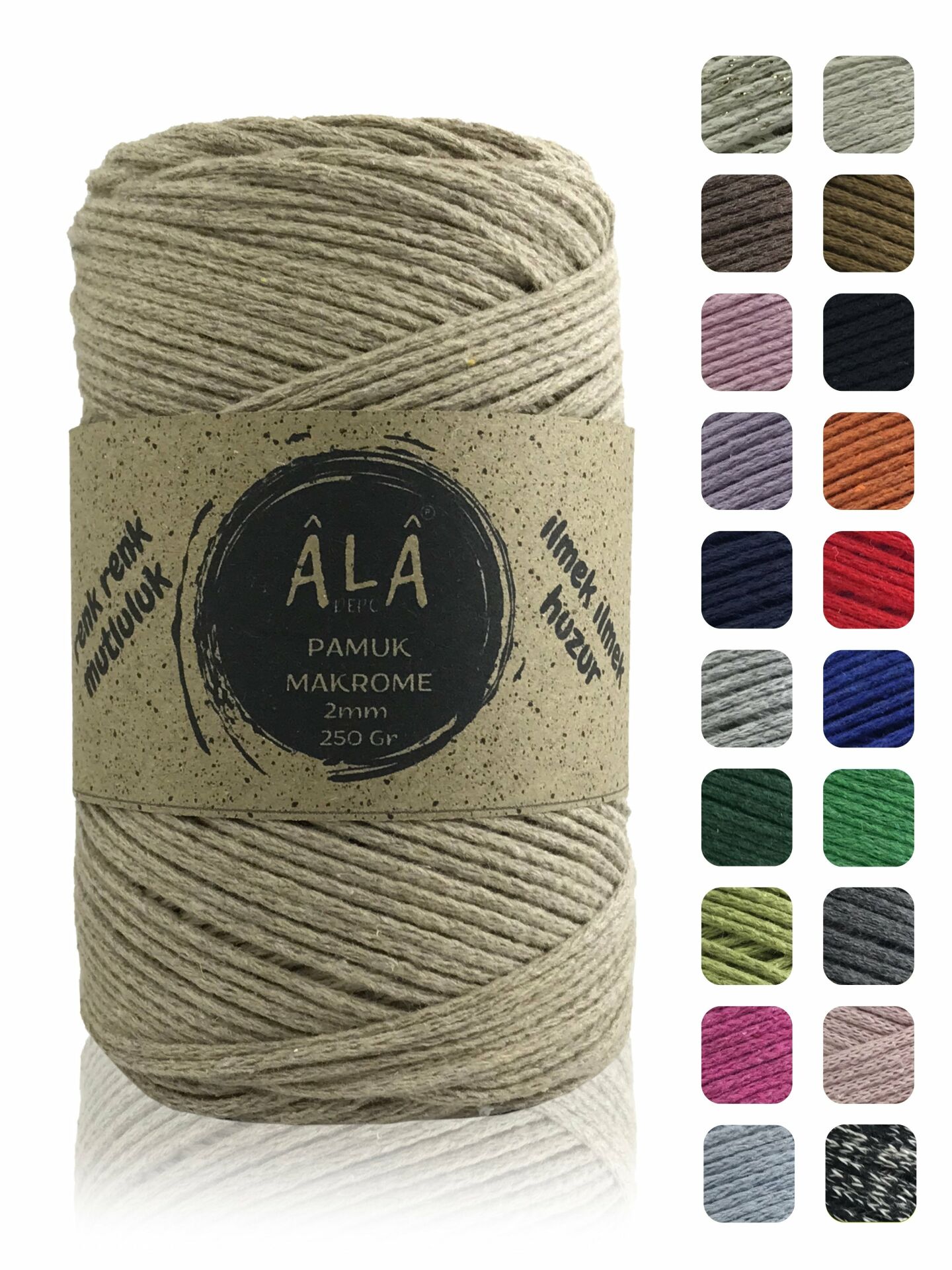 Pamuk Makrome İpi 2mm Cotton Zincir Makrome Çanta İpi Supla İpi Koton İp 250 Gram Koyu Bej