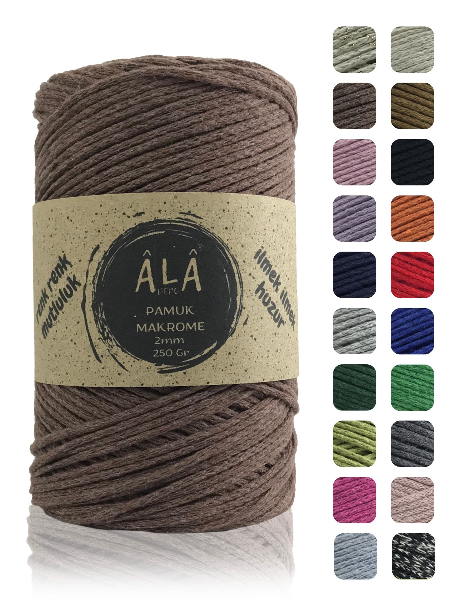 Pamuk Makrome İpi 2mm Cotton Zincir Makrome Çanta İpi Supla İpi Koton İp 250 Gram Kahve