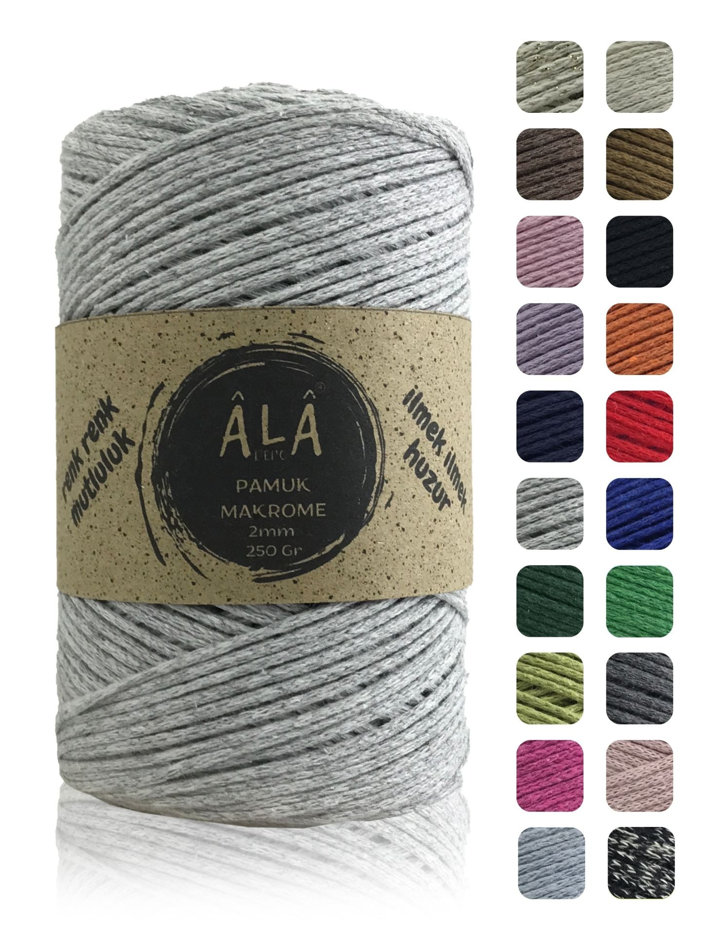 Pamuk Makrome İpi 2mm Cotton Zincir Makrome Çanta İpi Supla İpi Koton İp 250 Gram Melanj Gri