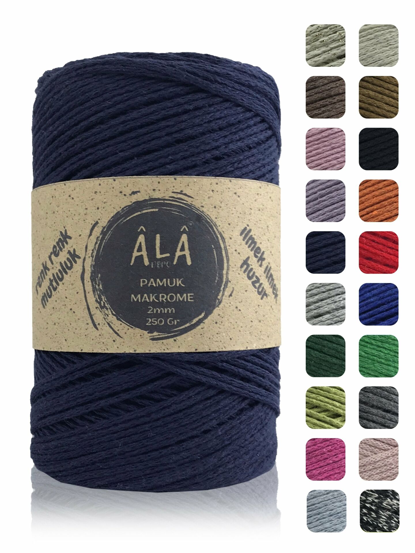 Pamuk Makrome İpi 2mm Cotton Zincir Makrome Çanta İpi Supla İpi Koton İp 250 Gram Lacivert