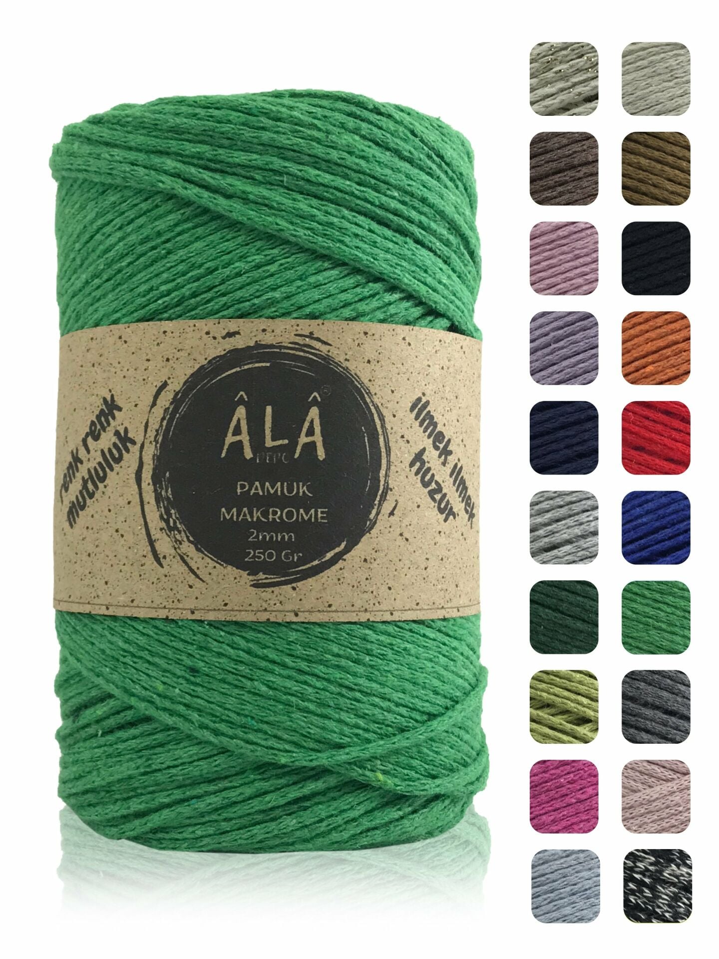 Koton Pamuk Makrome İpi 2mm Cotton Zincir Makrome Çanta İpi Supla İpi Koton İp 250 Gram Benetton Yeşil Renk Tek Ebat Beden