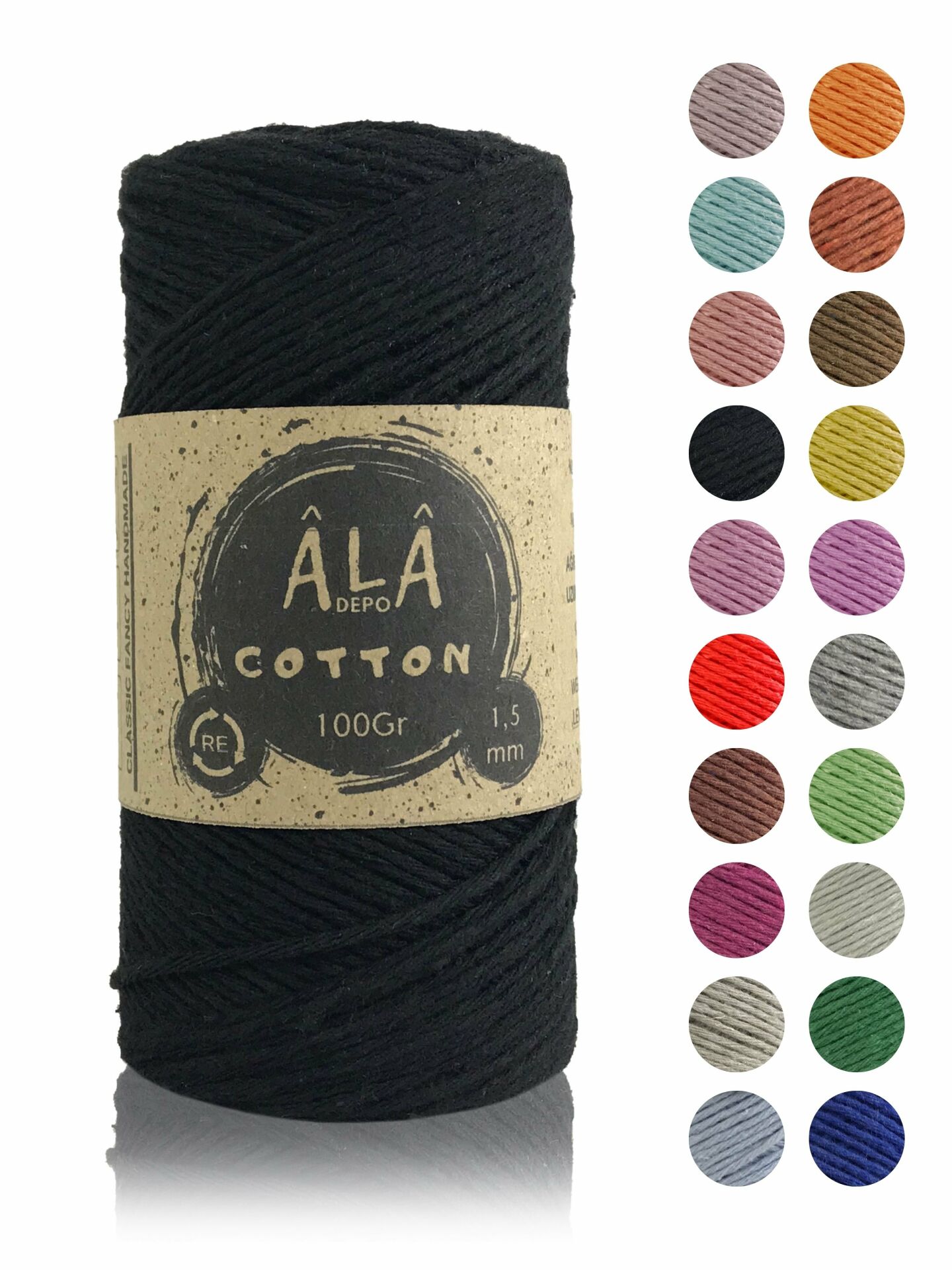 Cotton Panç Amigurumi İpi Koton Punch İpi 1,5mm - 100 Gram Siyah