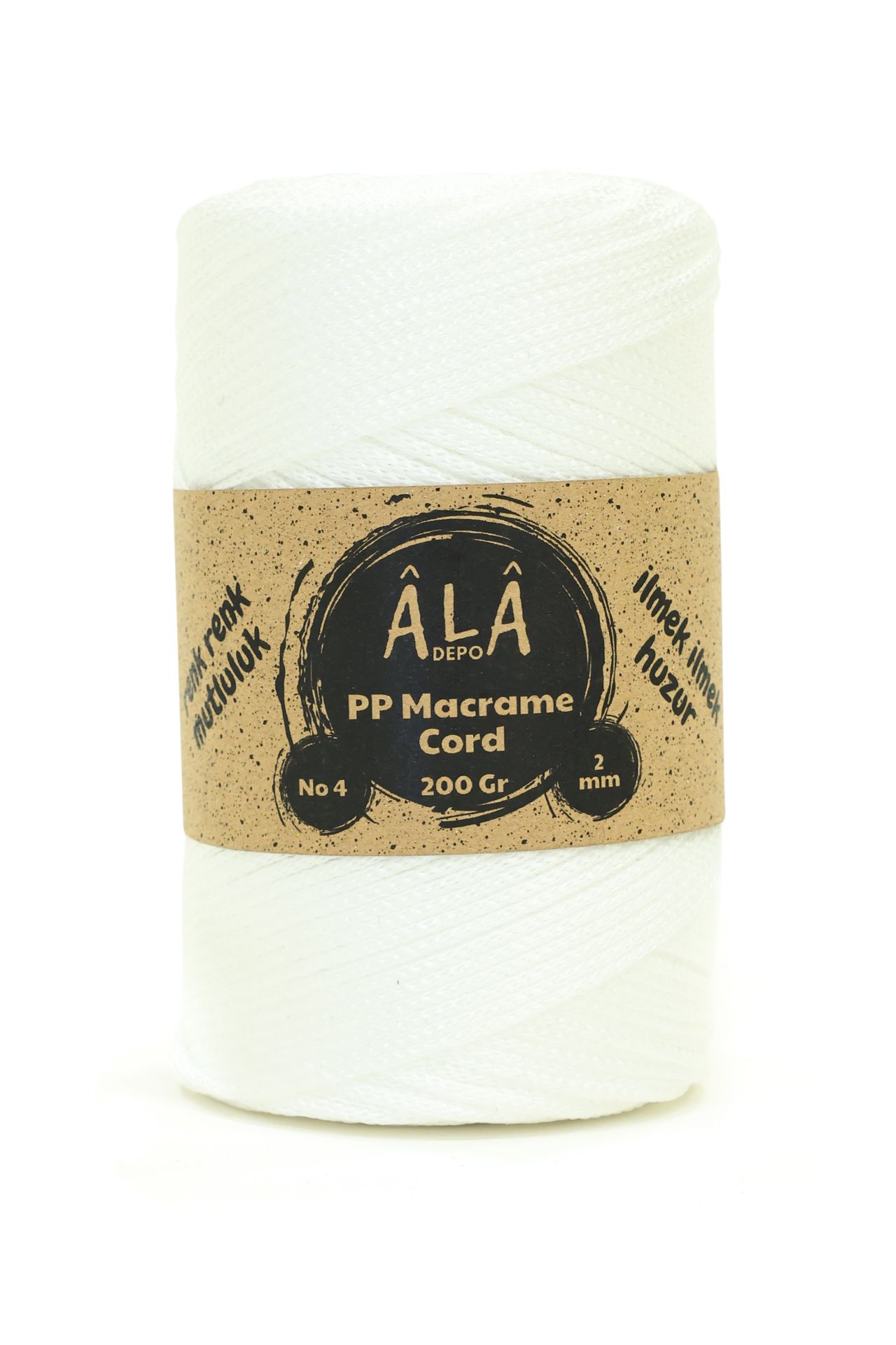 2 mm - 200 gr Polyester (PP) Makrome İpi 230 Mt Beyaz