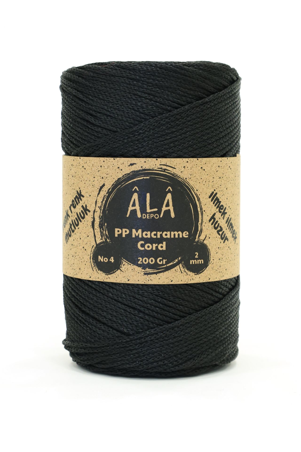 2 mm - 200 gr Polyester (PP) Makrome İpi 230 Mt Siyah