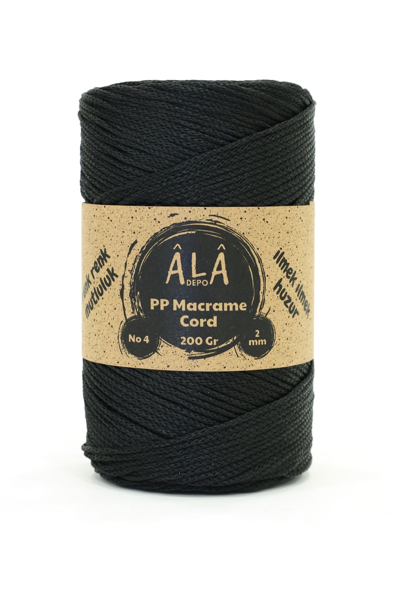 2 mm - 200 gr Polyester (PP) Makrome İpi 230 Mt Siyah