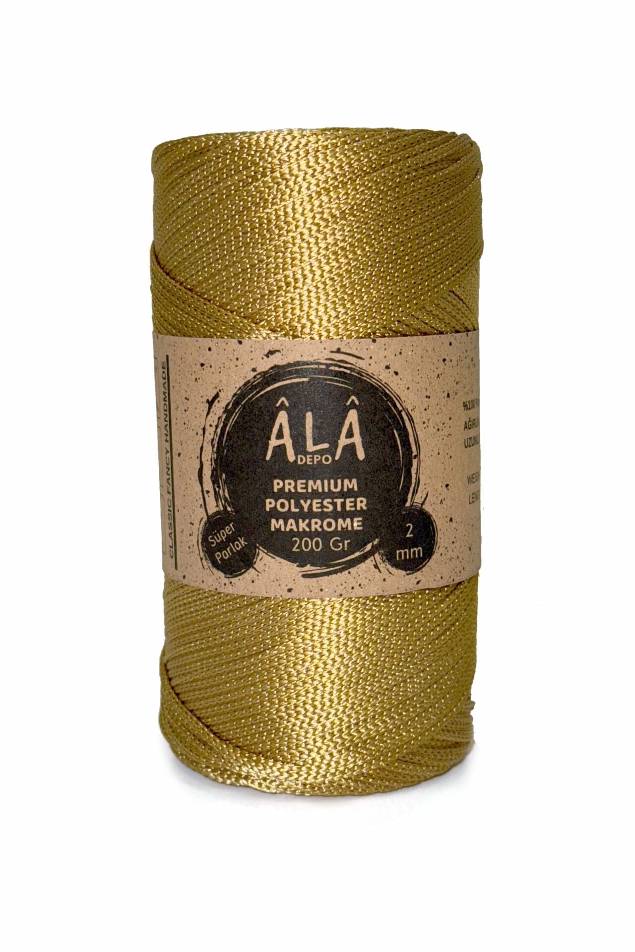 Premium Polyester Makrome İp (Süper Parlak) 2mm-200 Gr Gold-Altın