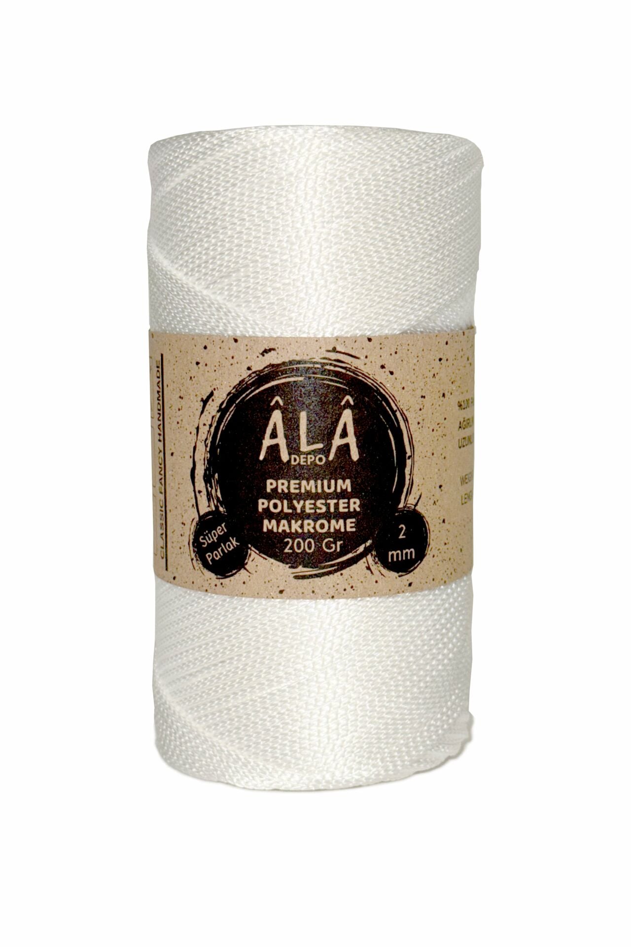 Premium Polyester Makrome İp (Süper Parlak) 2mm- 200Gr İnci Beyaz